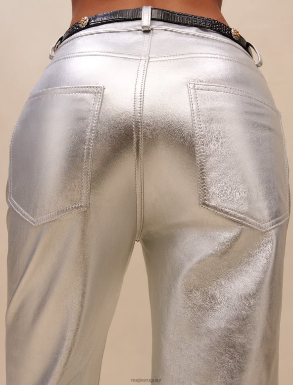 Maje Pantalones de cuero ropa plata mujer 2J08B395