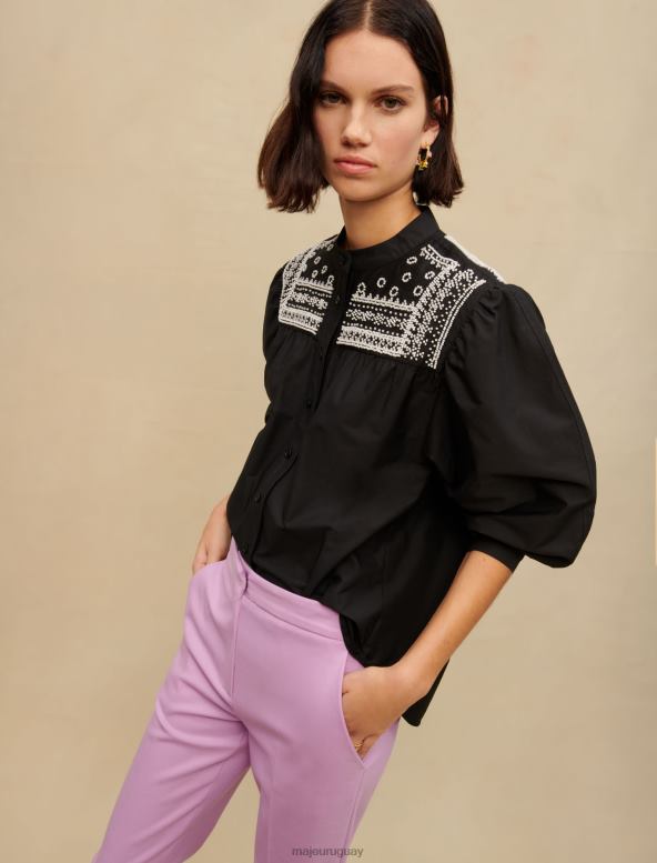 Maje camisa con detalles bordados ropa negro mujer 2J08B278