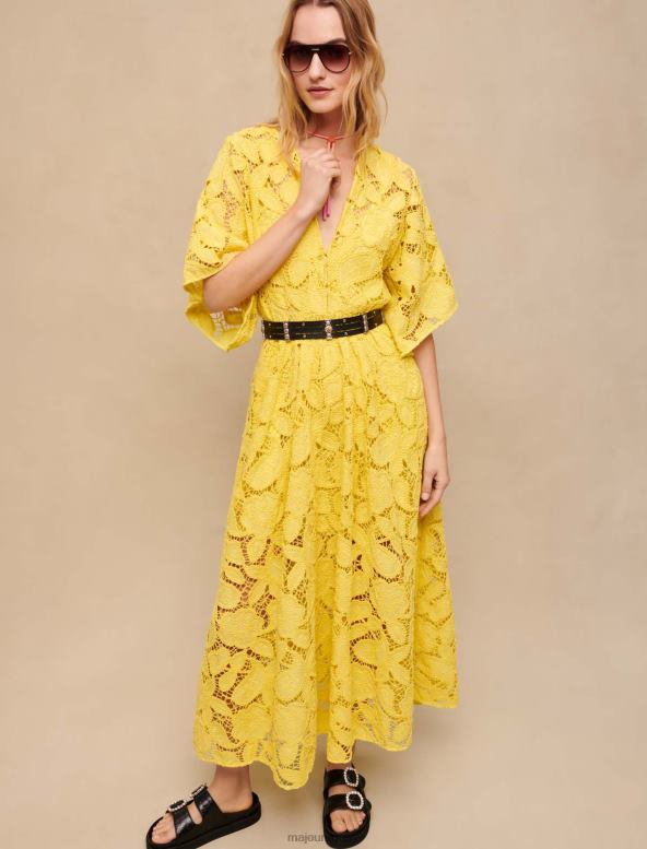 Maje vestido largo de encaje ropa amarillo mujer 2J08B217