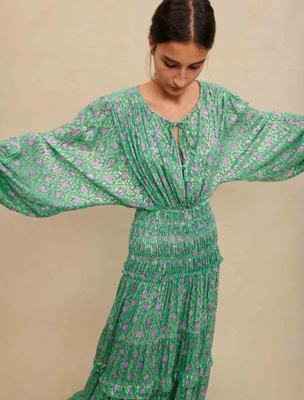 Maje vestido largo metalizado ropa verde mujer 2J08B425