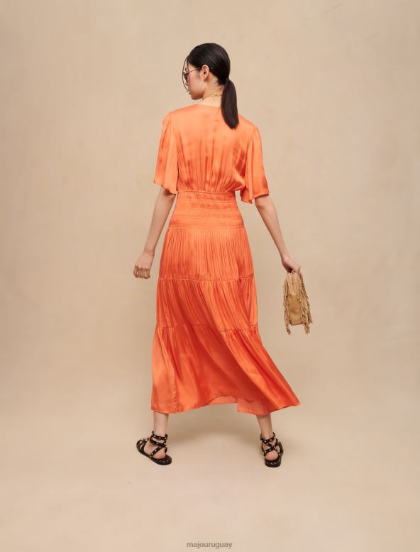 Maje vestido largo satinado ropa naranja mujer 2J08B218