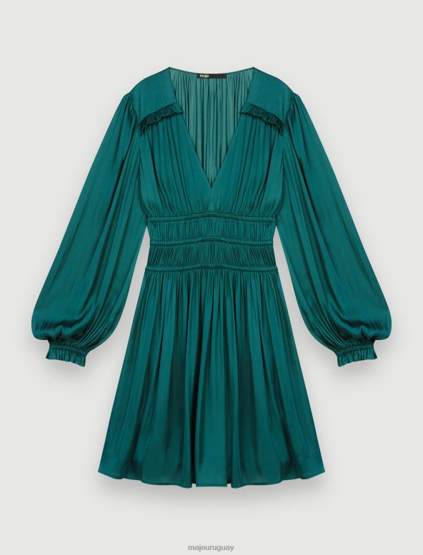 Maje vestido satinado con volantes ropa verde oscuro mujer 2J08B104